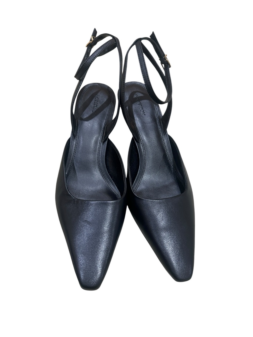 NWT Nordstrom Black strappy ankle Pointed-Toe Slingback Kitten Heels size 10 - Picture 3 of 8